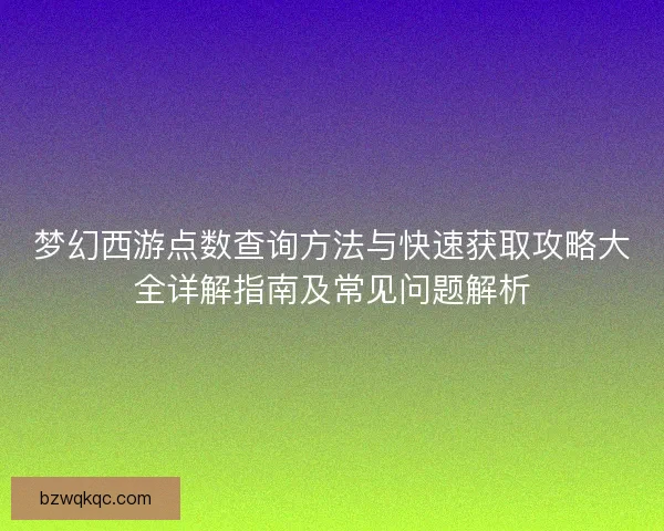 梦幻西游点数查询方法与快速获取攻略大全详解指南及常见问题解析